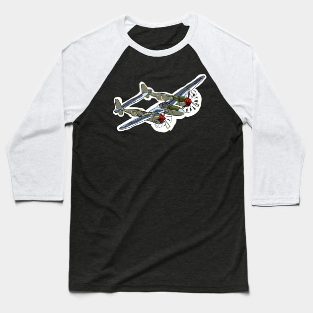 P-38 Lightning painting Baseball T-Shirt by Dhanew